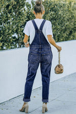 Load image into Gallery viewer, Pocketed Distressed Denim Overalls
