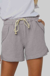Solid Drawstrings High Waist Shorts