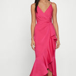Load image into Gallery viewer, Faux Wrap Ruched Ruffle Dress
