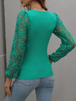 Load image into Gallery viewer, Lace Sleeve Round Neck Ribbed Top
