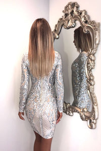Sexy High Neck Long Sleeve Sequin Elegant Party Dress
