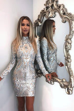 Load image into Gallery viewer, Sexy High Neck Long Sleeve Sequin Elegant Party Dress
