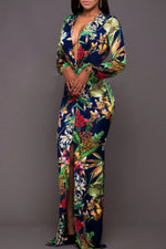 Load image into Gallery viewer, Printed Plunge Neck Leg Split Maxi Dress
