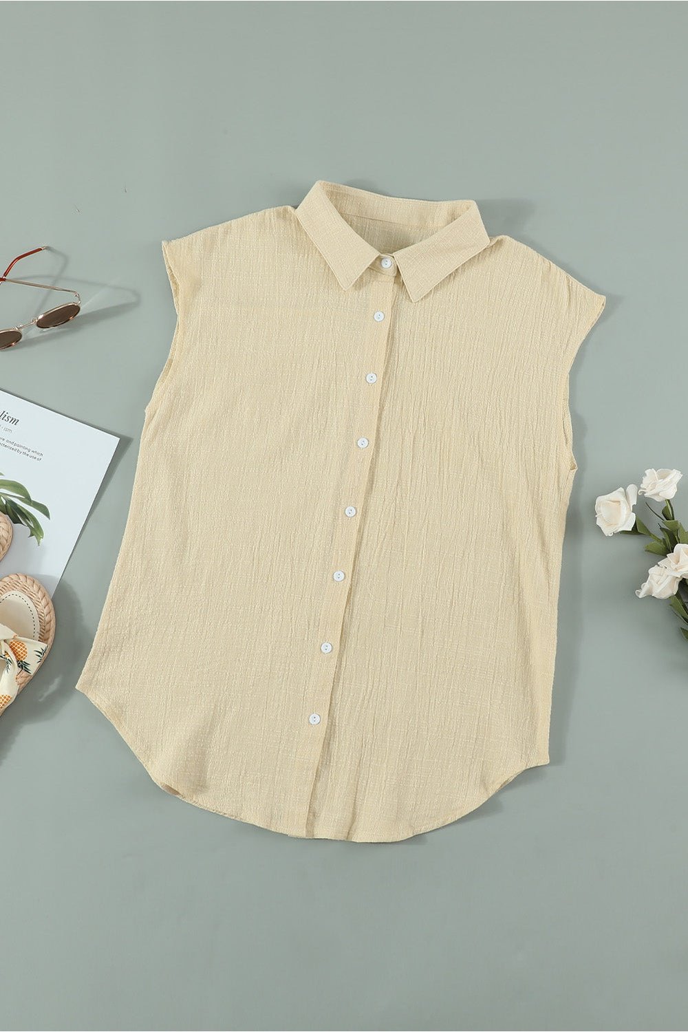 Turn-down Collar Button Front Tank