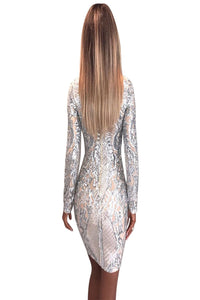 Sexy High Neck Long Sleeve Sequin Elegant Party Dress