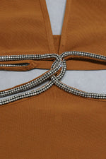 Load image into Gallery viewer, Rhinestone Halter Neck Cutout Slit Midi Dress
