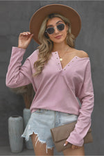 Load image into Gallery viewer, Grommet Long Sleeve V-Neck Top
