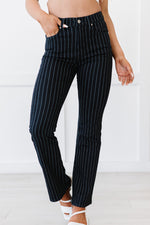 Load image into Gallery viewer, Pinstripe Petite Bootcut Jeans
