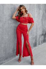 Load image into Gallery viewer, Ruffled Cropped Cami Slit Pants Set
