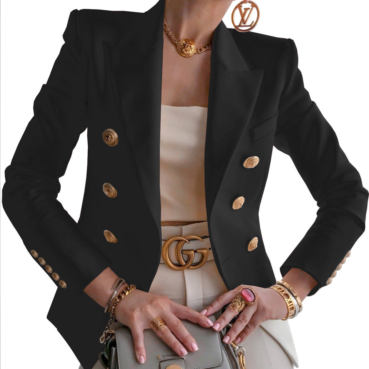 Designer Double Breasted Metal Lion Buttons Blazer Outer
