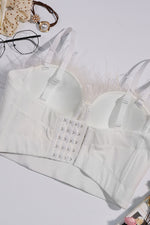 Load image into Gallery viewer, Faux Pearl Fringe Feather Trim Bustier
