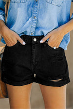 Load image into Gallery viewer, Distressed Cuffed Denim Shorts
