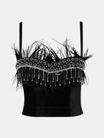 Load image into Gallery viewer, Rhinestone Feather Trim Fringe Bustier
