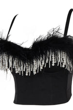 Load image into Gallery viewer, Faux Pearl Fringe Feather Trim Bustier
