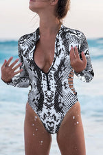 Load image into Gallery viewer, Animal Print Zipper Cut-Out Wetsuit
