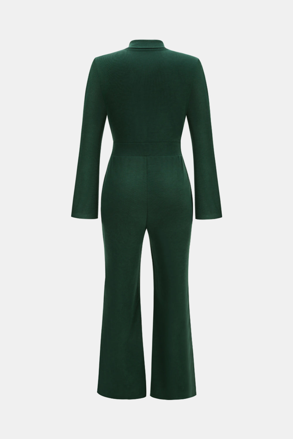 Button Front Long Sleeve Collared Jumpsuit