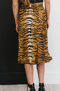 Tiger Satin Midi Skirt