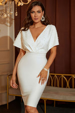 Load image into Gallery viewer, Beaded Sleeve Surplice Bodycon Dress
