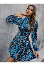 Load image into Gallery viewer, Printed Long Sleeve Mock Neck Mini Dress
