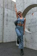 Load image into Gallery viewer, Checkered Lace Cropped Top Pants Set
