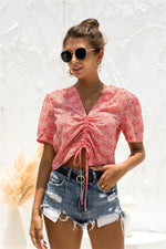 Load image into Gallery viewer, Floral Drawstring Blouse Top
