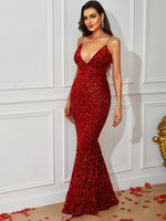 Load image into Gallery viewer, Sequin Backless Plunge Maxi Dress
