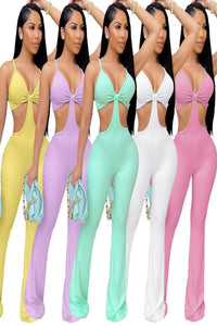 Ribbed Cut Out Long Jumpsuits Women