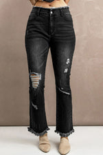 Load image into Gallery viewer, High Waist Distressed Raw Hem Jeans
