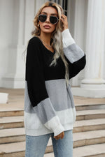 Load image into Gallery viewer, Color Block Long Sleeve Chunky Knit Sweater
