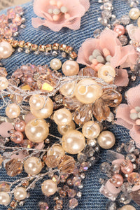 Denim Bustier Beads Flower Embellishments