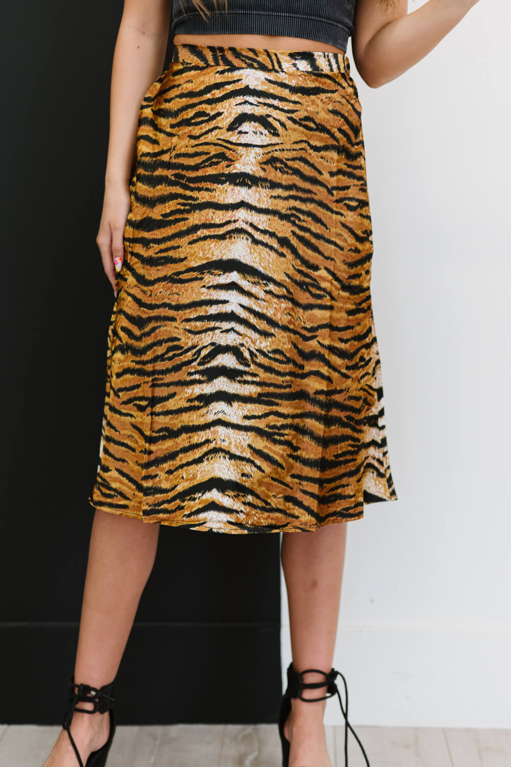 Tiger Satin Midi Skirt