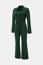 Load image into Gallery viewer, Button Front Long Sleeve Collared Jumpsuit
