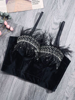 Load image into Gallery viewer, Rhinestone Feather Trim Fringe Bustier
