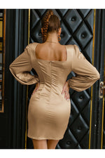 Load image into Gallery viewer, Deep Balloon Sleeve Satin Mini Dress
