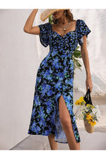 Load image into Gallery viewer, Floral Flutter Sleeve Slit Hem Midi Dress
