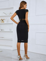 Load image into Gallery viewer, Studded Spliced Mesh V-Neck Dress
