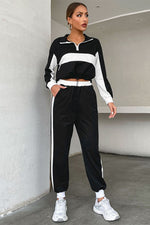 Load image into Gallery viewer, Striped Half Zip Cropped Sweatshirt Joggers Set

