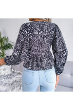 Load image into Gallery viewer, Printed Balloon Sleeve Peplum Blouse
