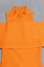 Load image into Gallery viewer, Cold-Shoulder Mock Neck Slit Midi Dress
