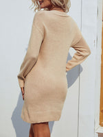 Load image into Gallery viewer, V-Neck Ribbed Trim Sweater Dress
