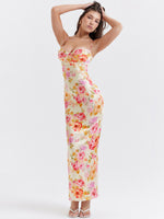 Load image into Gallery viewer, Fashionable new suspender flower print sexy bust dress
