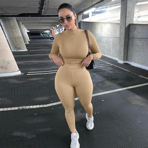 Two Piece Sets Women Solid Autumn Tracksuits High Waist Stretchy Sportswear