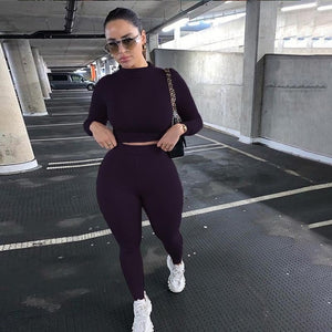 Two Piece Sets Women Solid Autumn Tracksuits High Waist Stretchy Sportswear