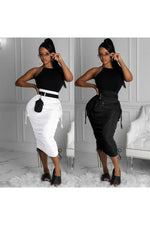Load image into Gallery viewer, High Waist Pocket Side String Midi Skirts Streetwear
