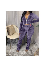 Load image into Gallery viewer, Winter Velvet Stacked Women Set Zipper Hoodies Ruched Pants
