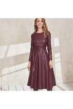 Load image into Gallery viewer, Fashion Belt Faux Leather Dresses Women Long Sleeve Slim Fit PU Dress
