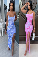 Load image into Gallery viewer, Tie Dye Drawstring Side Slit Women Maxi Dresses Strap Sleeveless
