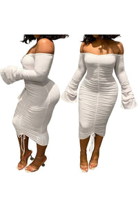 New Arrivals Sexy Women Flare Sleeve Off Shoulder Bodycon Summer White Dress