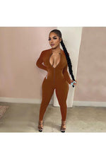 Load image into Gallery viewer, New Style Women Solid Color One Piece Jumpsuit Ladies Zipper Front Long Sleeve
