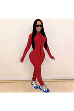 Load image into Gallery viewer, New Style Women Solid Color One Piece Jumpsuit Ladies Zipper Front Long Sleeve
